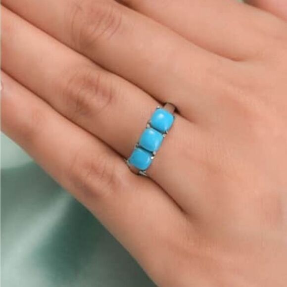 Sleeping Beauty Turquoise 3 Stone Ring - Picture 9 of 12